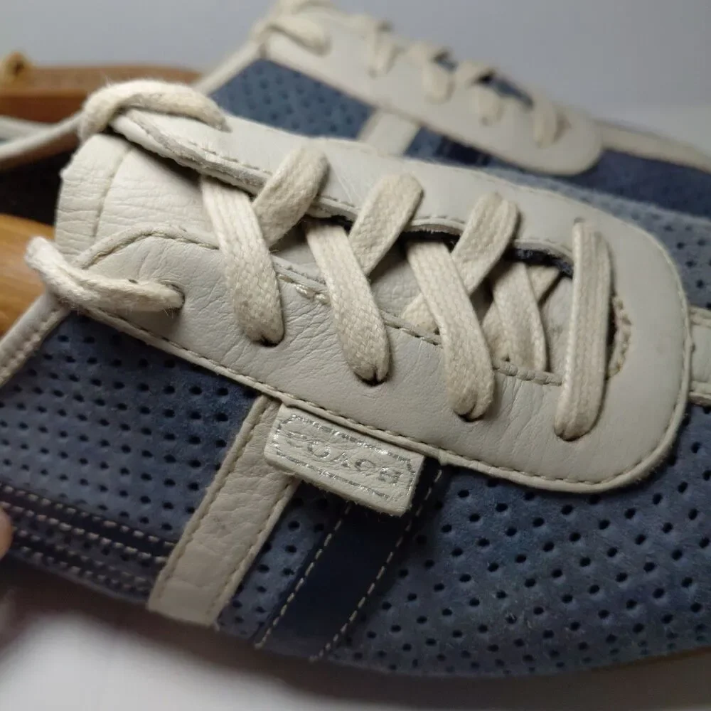 Coach Ellie Vintage Sneakers Blue Suede DK Blue Stripes Athletic Shoes Size 8M